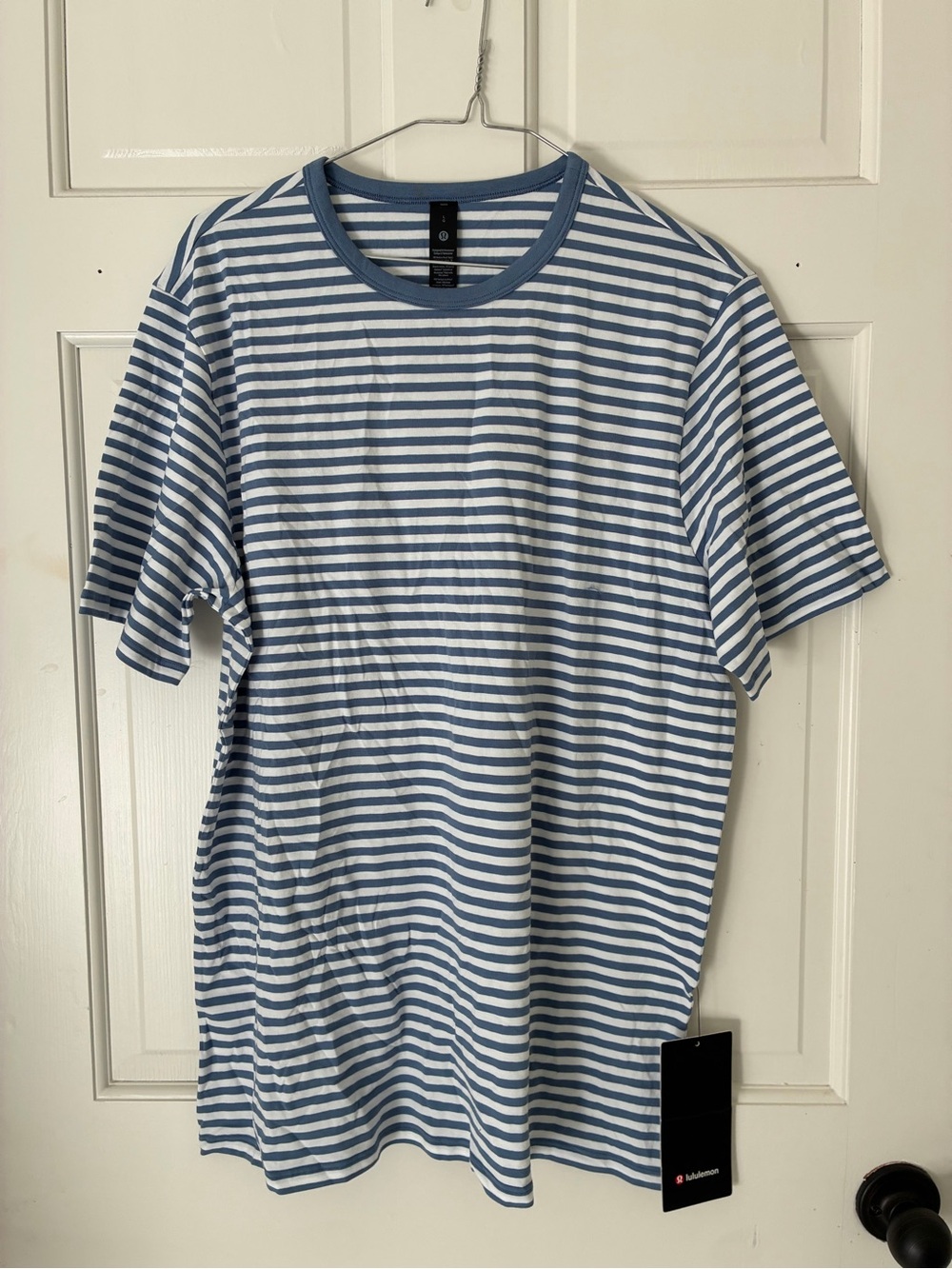 lululemon athletica Blue & White Striped Crewneck Tee